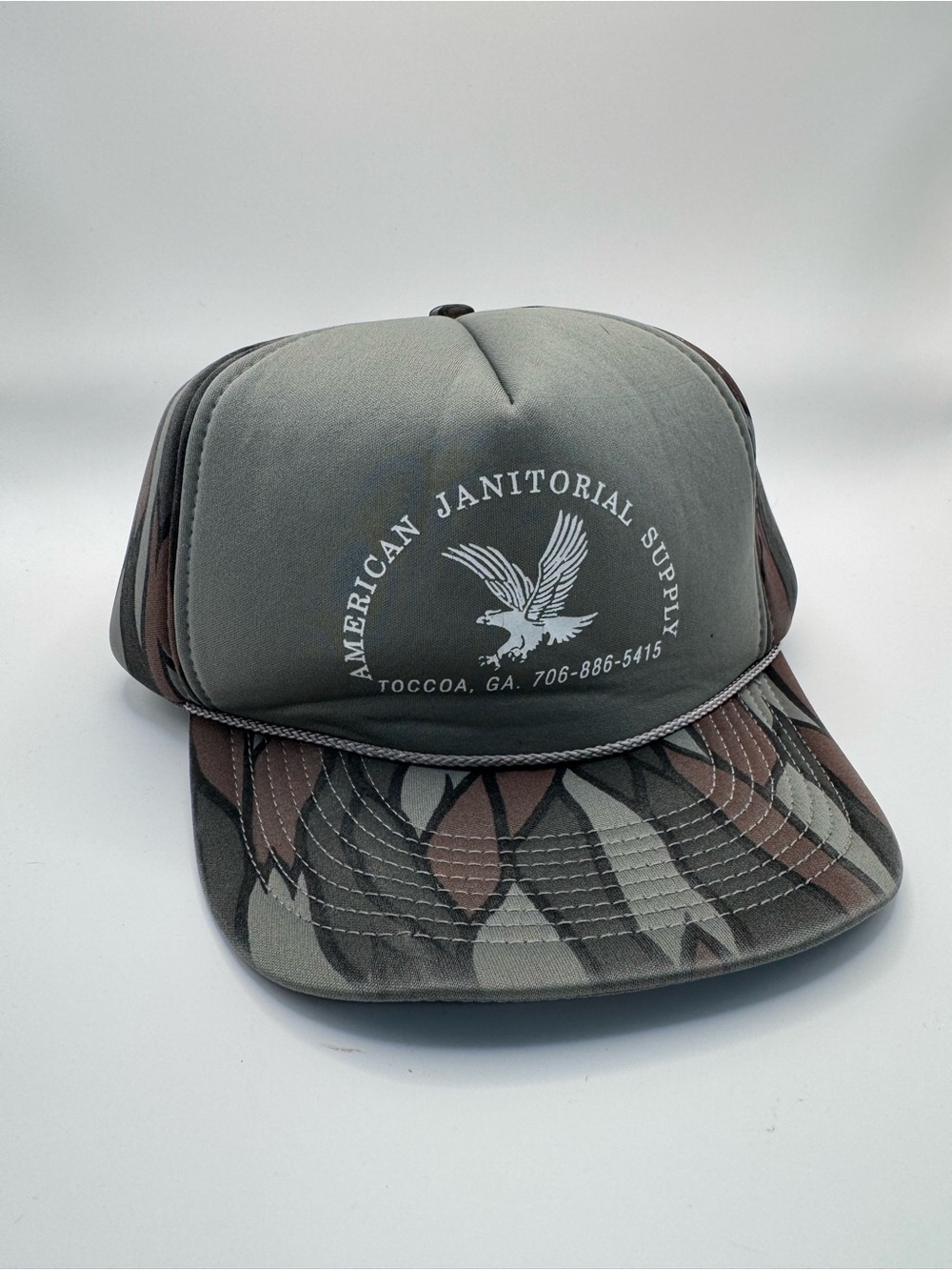 Vintage Camo foam snapback hat rope brim senna paddy rope Eagle American
